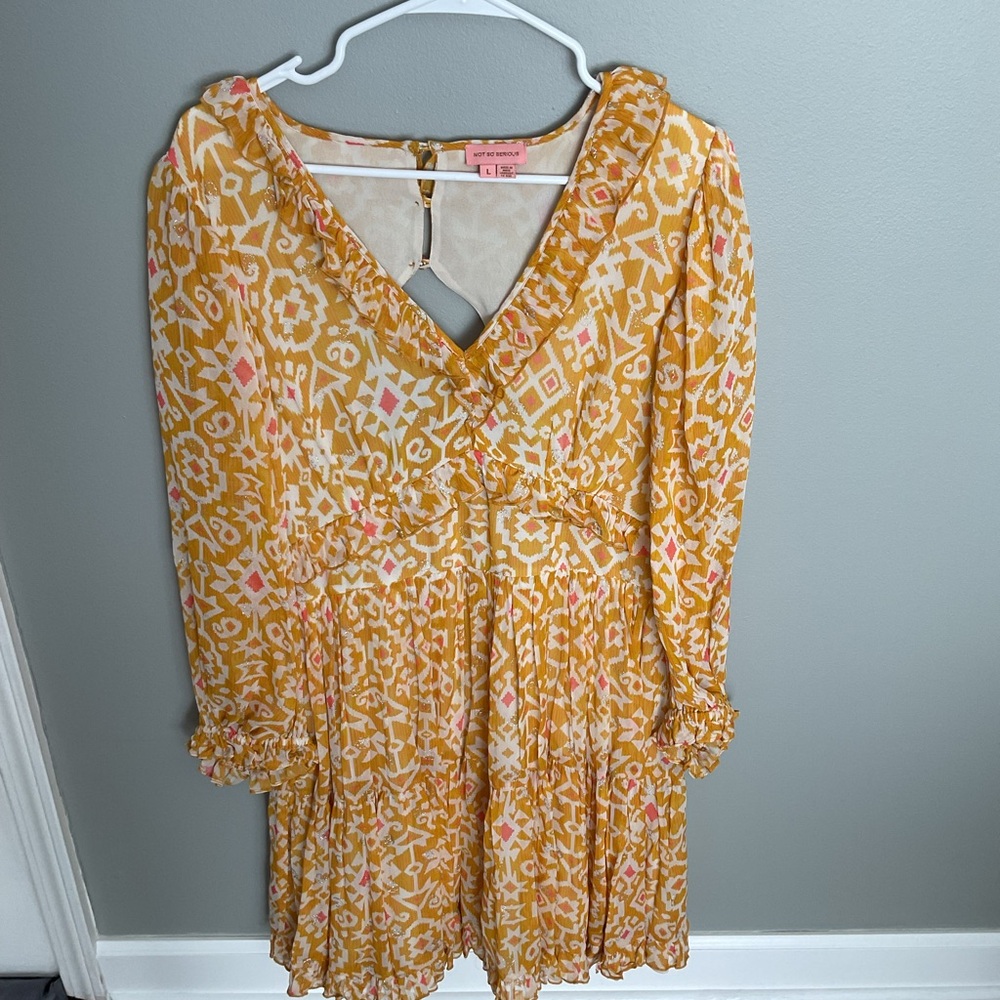 Yellow Ruffled Tiered Midi Sundress with Bishop Sleeves